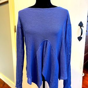 Sarah Pacini Blue One Size Relaxed Asymmetrical Popover Lightweight Sweater